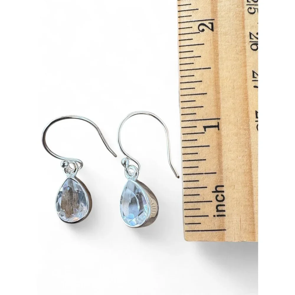 White Topaz Solid 925 Sterling Silver Earrings